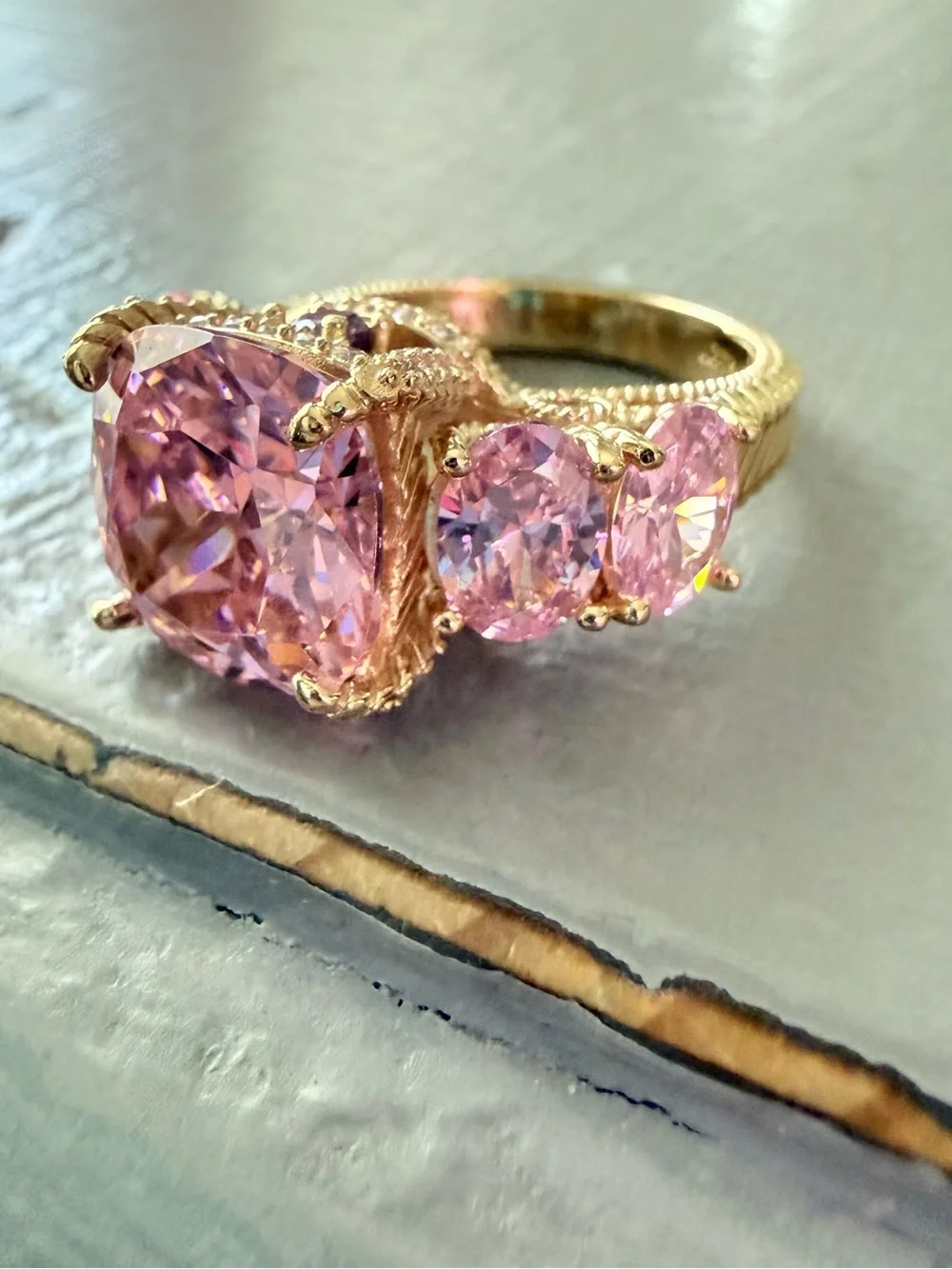 Judith Ripka 925 Sterling Silver 14k Gold Clad Ring 7 NEW